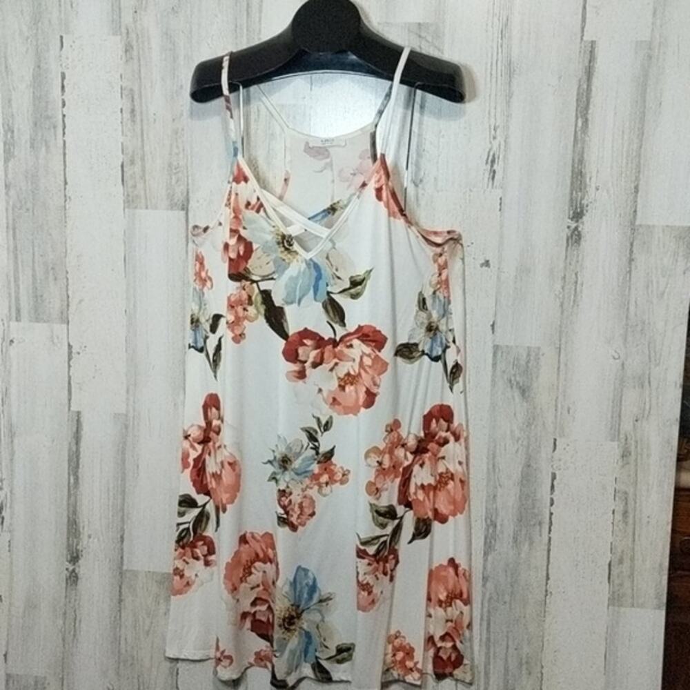A. GAIN Cream Floral Strappy Sundress NEW 1X